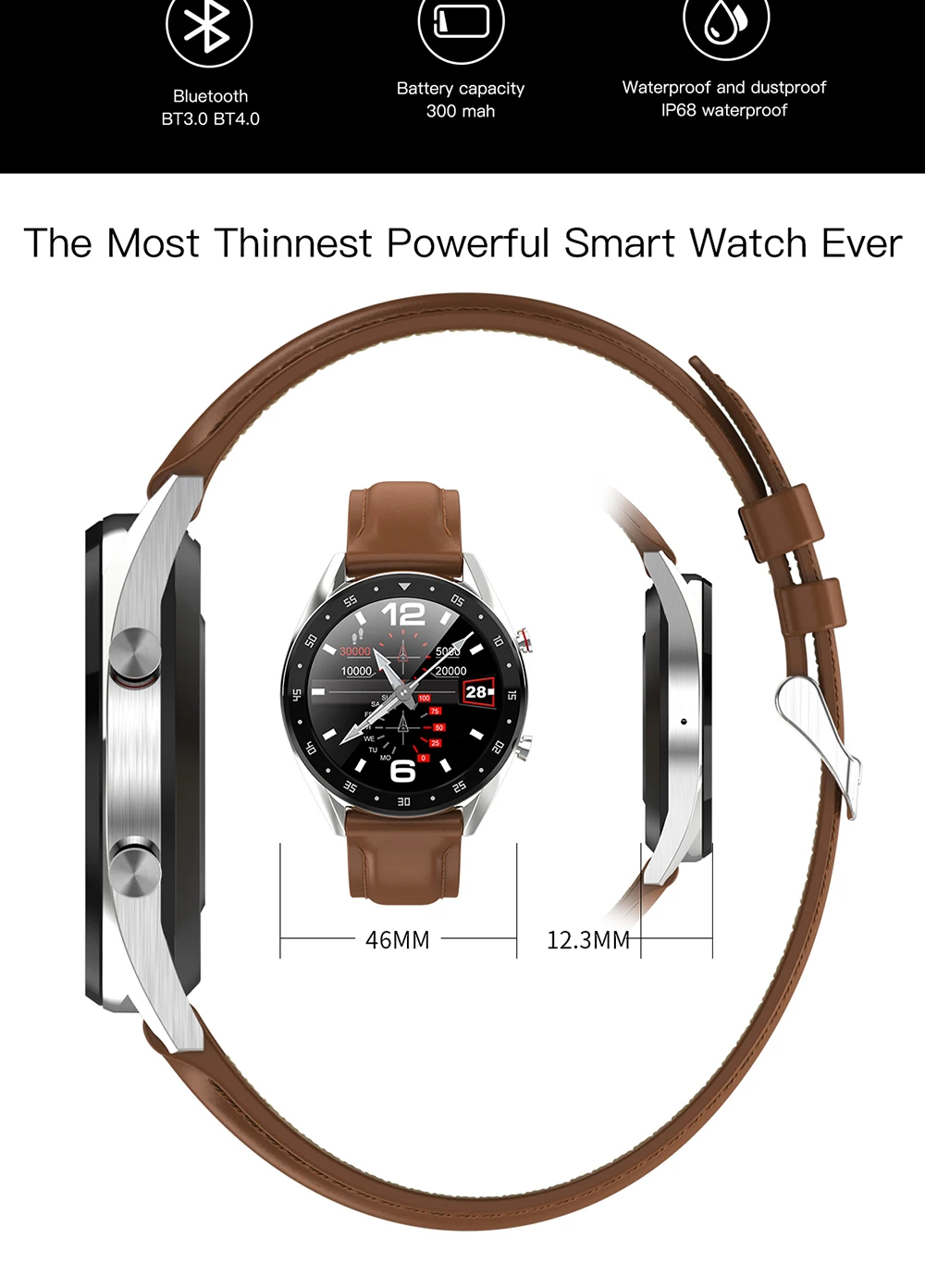 Смарт-часы ELFTEAR L7, Bluetooth, умные часы, Ip68, водонепроницаемые ЭКГ, монитор сердечного ритма, для мужчин, для Android IOS, полный экран, сенсорный