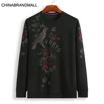 

Men Plus Fat Plus Size Leisure Round Neck Printing Sweater Male Long Sleeve Top