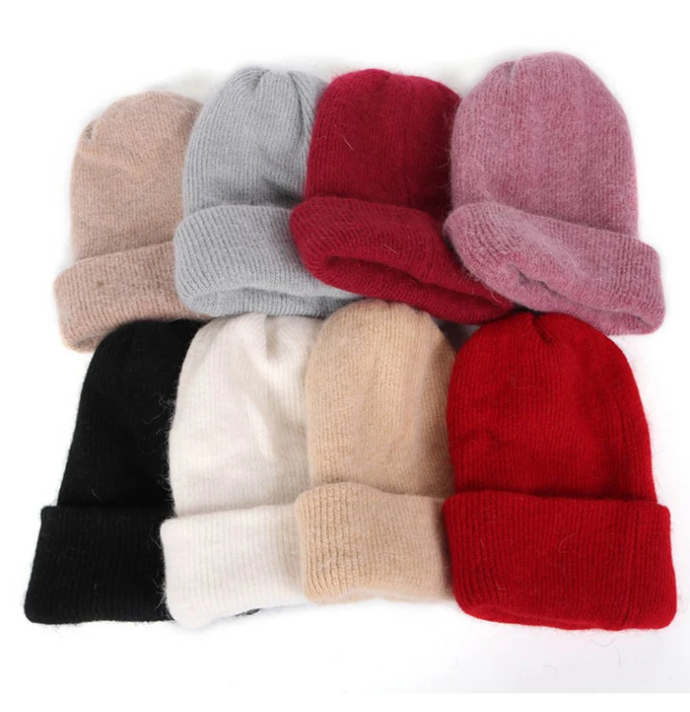 

Winter Women Slouchy Beanie Hats Sleeve Cuffed Fleece Cap Keep Warm Outdoor Sports Bonnet New Comfort Solid Color Wool Cap