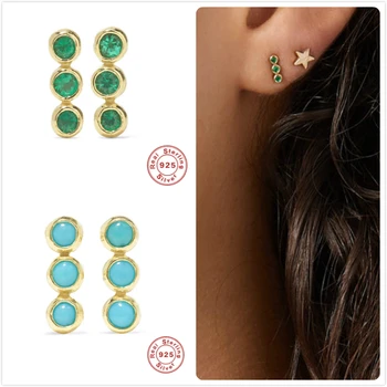 

Real 925 Silver Earrings For Women Zircon Earrings Girl Gift Cartilage Ear Bone Piercing Earrings Female Green Stone aretes R5