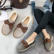 Женские зимние Ботинки Зимняя Теплая обувь из плотного бархата и хлопка обувь на меху для езды на велосипеде повседневная обувь без застежки на плоской подошве в Корейском стиле