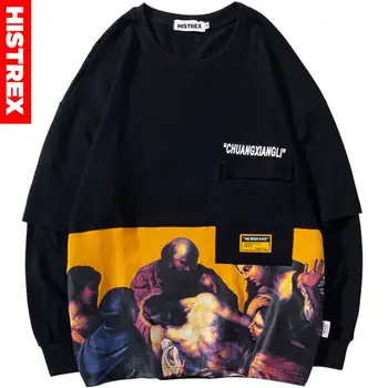 

Men Hip Hop Streetwear Sweatshirt Pullover Retro Painting Print Hoodie Pullover Harajuku 2020 Autumn Casual Sweat Shirt Thin Top