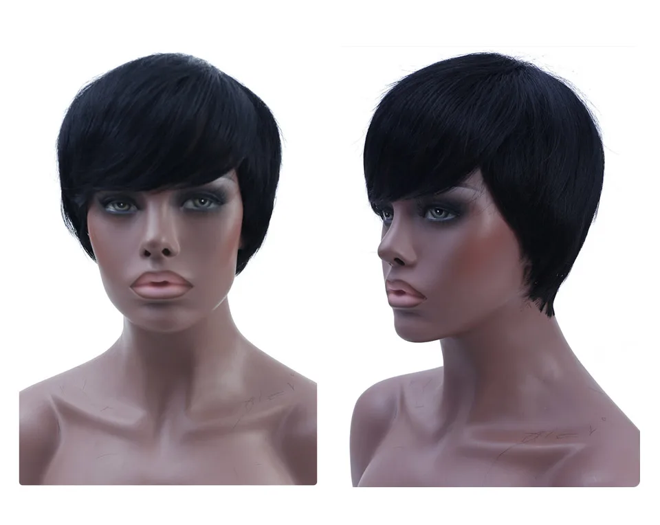 WTB Short Black Wigs for Women Heat Resistant Synthetic Wig Pixie Cut Wig for Black Women Costume Cosplay Hair Wig with Bangs