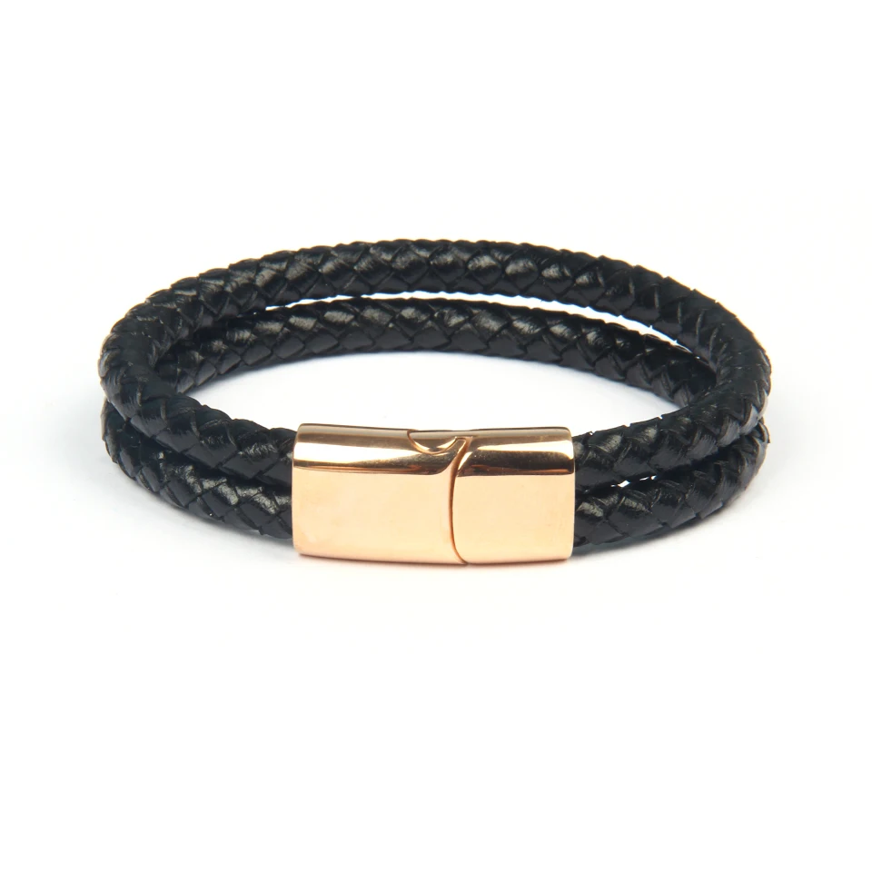 Ailatu браслет из натуральной кожи двойной слой из нержавеющей стали BangleJewelry для подарка на день рождения - Окраска металла: Rose gold