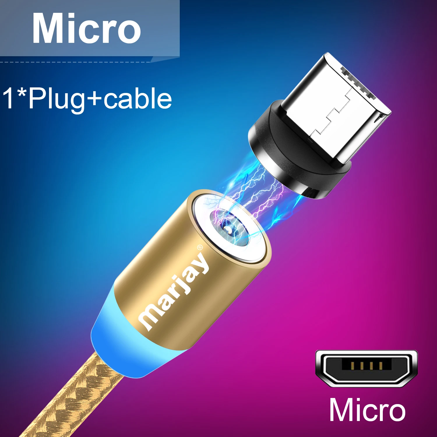 Магнитный usb-кабель Marjay для быстрой зарядки для huawei, кабель type-C для samsung, магнитный usb-кабель для зарядки iPhone, кабель Micro-USB - Цвет: Yellow for Micro USB