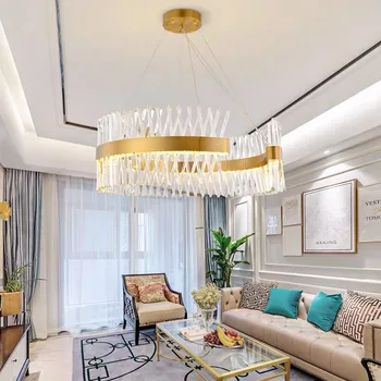 

Modern Crystal Chandelier Creative Design Hanging Lighting Round Ring Luxury Lamp for living room dining room kitchen island