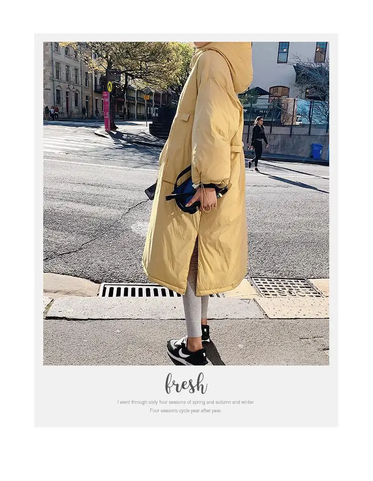Students Thick Warm Solid Color Cotton Coat Women's Mid-length 19 Winter New Style Korean-style Loose Casual Hooded Pullover Cot