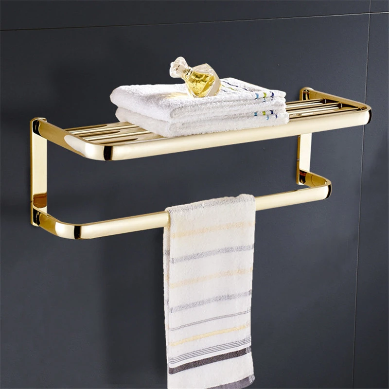 Bathroom Shelf Wall Mount Towel Rail Hanger Bath Towel Rack Holder Antique Brass
