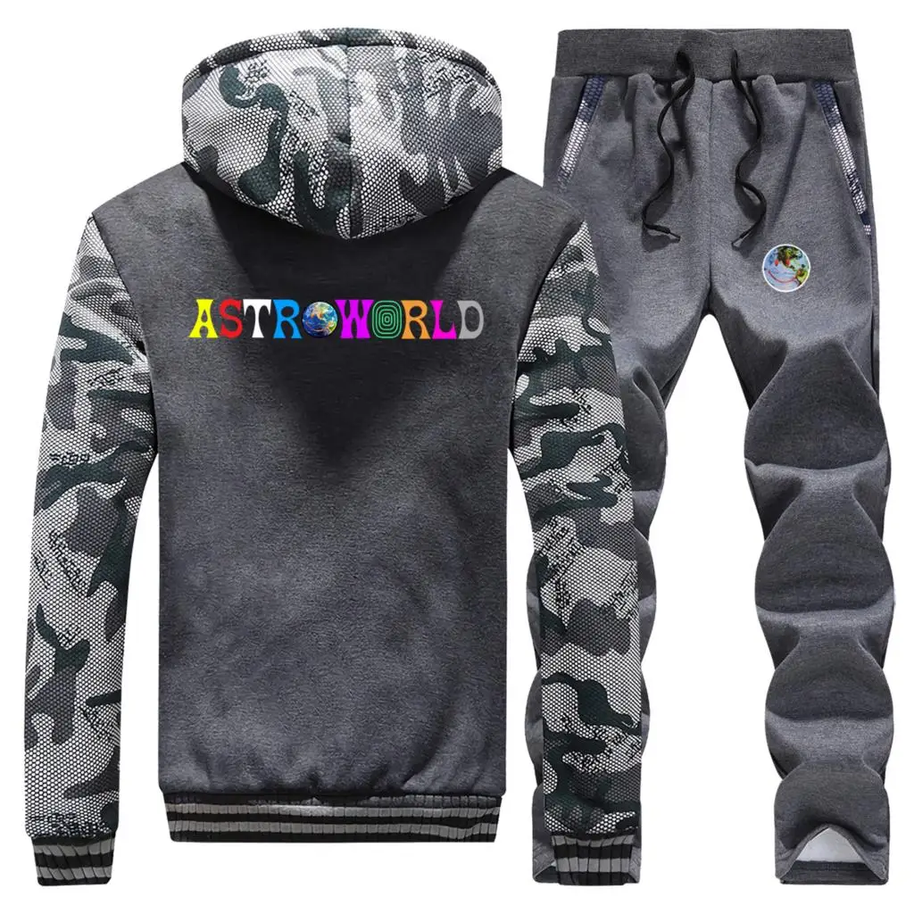 Зимнее пальто Трэвиса Скотта ASTROWORLD Толстая камуфляжная толстовка с капюшоном мужская вышивка Swag желаю вам быть здесь+ брюки комплект из 2 предметов