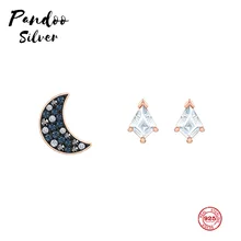 PANDOO модная подвеска Стерлинговое Серебро 1:1 копия, Звезда Луна мода сочетание серьги гвоздики для женщин Роскошные Ювелирные изделия Подарки