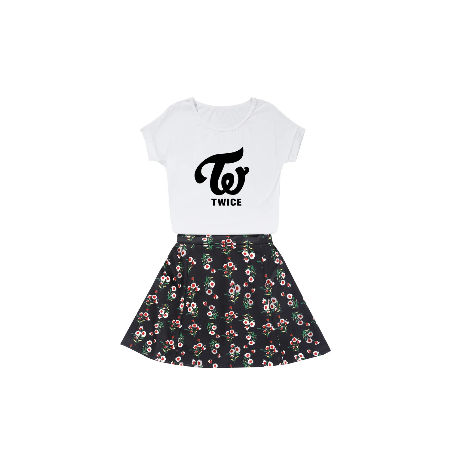

Twice Celebrity Style Korean-style Fashion Short Sleeve Summer Two-Piece Set Sporty Casual Comfortable Navel Short Skirt Set