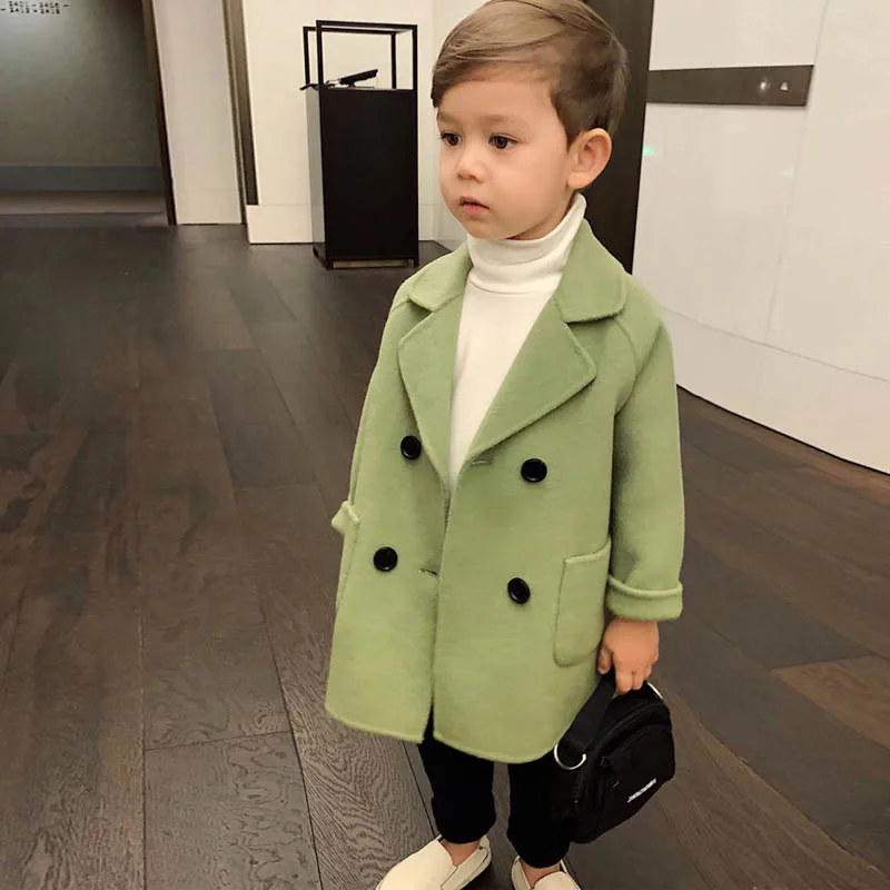 Green Add Cotton Г. Высококачественное Детское пальто в клетку, шерстяное пальто для мальчиков, модная осенне-зимняя куртка ветровка для мальчиков, зимнее пальто для детей от 6 лет - Цвет: Green Add Cotton