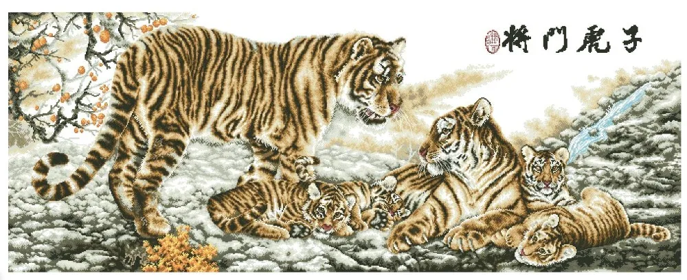 cs-3071 Cross Stitch Kit Tiger Six Tigers Family Tiger Mother Father and Cubs 91005