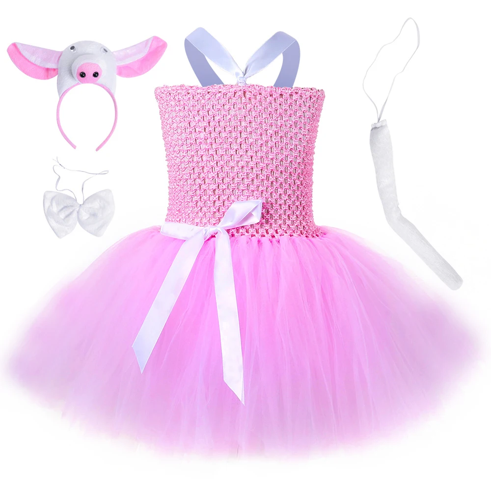 

Pink Pig Baby Girls Tutu Dress for Toddler Kids Birthday Party Dresses Children Halloween Cosplay Costumes New Year Clothes Set