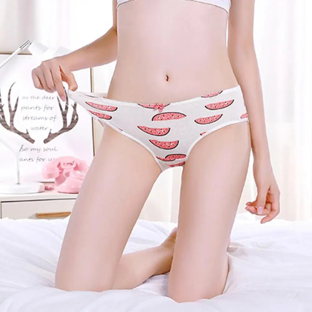 

7Pcs Women Menstrual Period Physiological Underwear Antibacterial Plus Size Cartoon Print Bowknot Middle Waist Panties Briefs