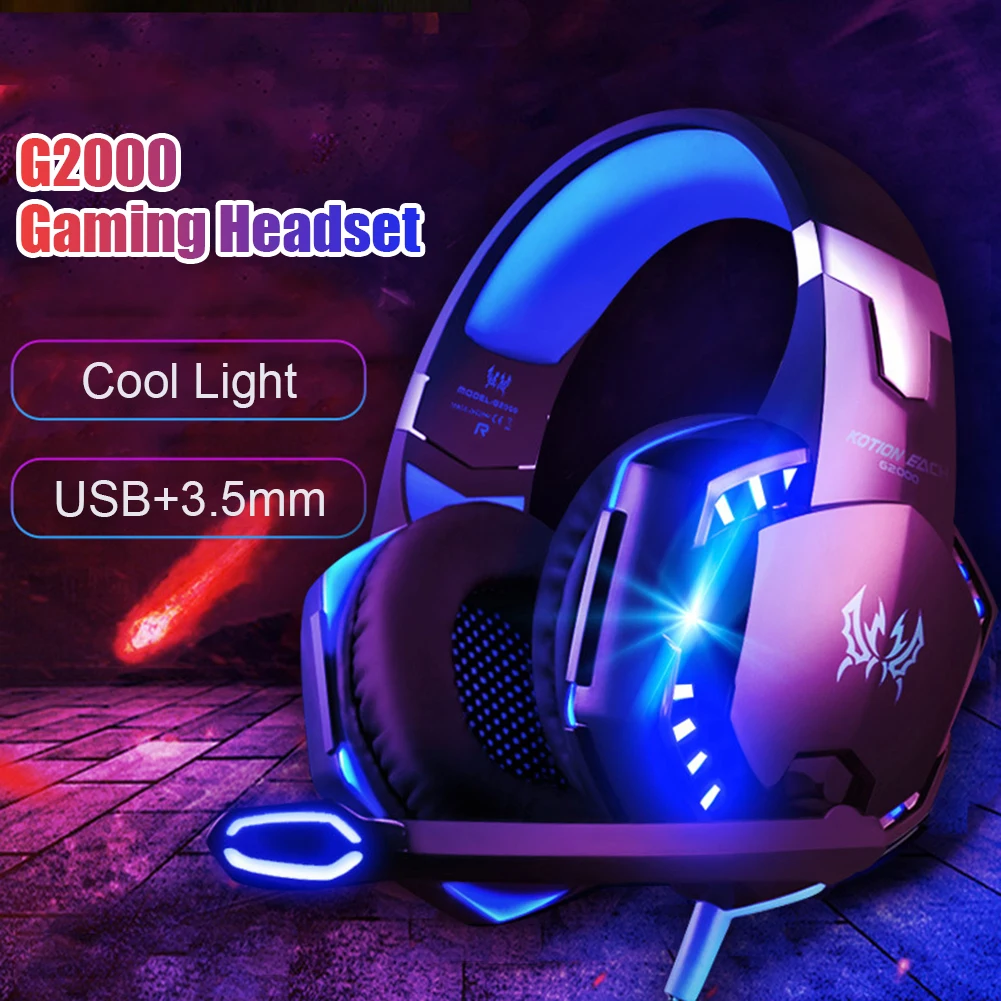 Professional G2000 Deep Bass Lighting Gaming Headphone 3 5mm Wired Stereo Computer PC Over Ear Headset with Microphone Gifts