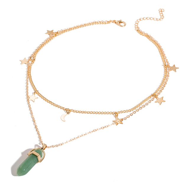 IPARAM Fashion Trend Crystals Necklace Bohemian Hexagon Opal Pendant Necklace Female Hexagon Crystal Necklace Gift 2021 NEW