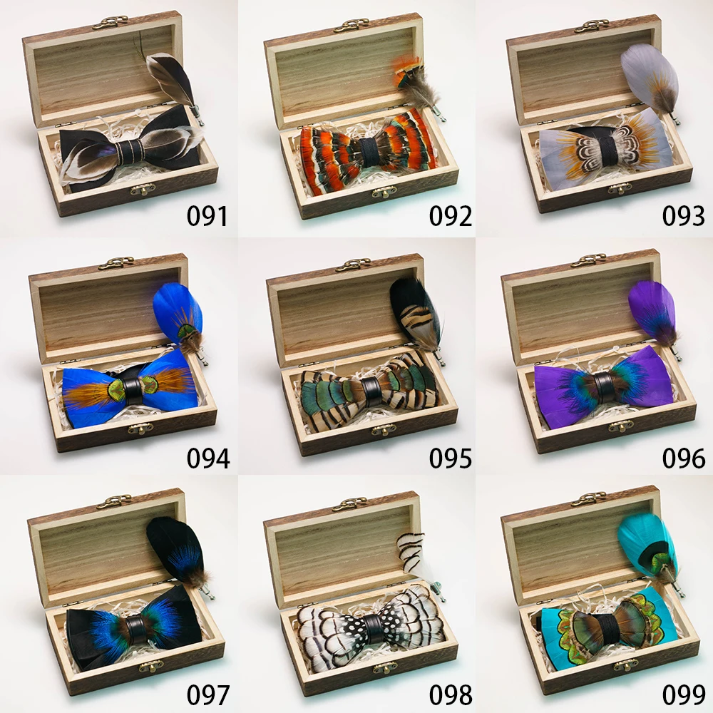 EASTEPIC Handgefertigte Feder-Fliege-Brosche, Holzkiste-Set, exquisite Accessoires für Herren, für Hochzeit, Party, Geburtstag, Geschenk, Krawatte – Detail 14