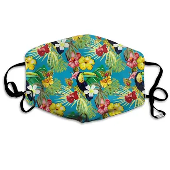 

Trendy Vintage Pattern With Exotic Flowers And Birds Washable Reusable Mask, Cotton Anti Dust Half Face Mouth Mask For Kids