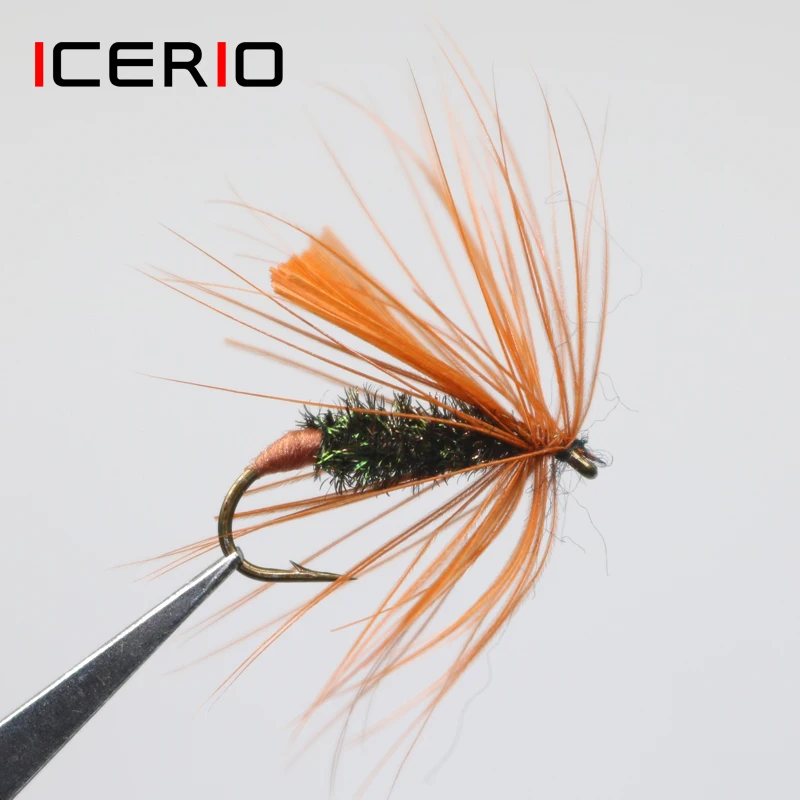 Icerio 8Pcs Del Pavone Herl Del Corpo Rosso Ruggine Ala Hackle Mayfly Dry Flies Trout Fly Esche Da Pesca #10