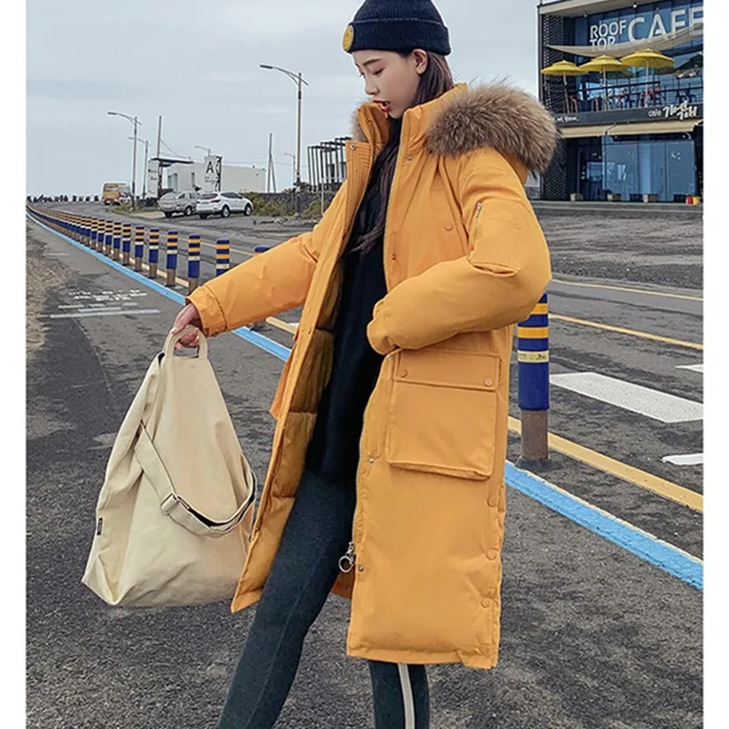yellow Пуховик с меховым воротником высококачественное зимнее хлопковое пальто с капюшоном толстый ветрозащитный Теплый Топ Плюс Размер парки женский жакет mujer 813 - Цвет: yellow