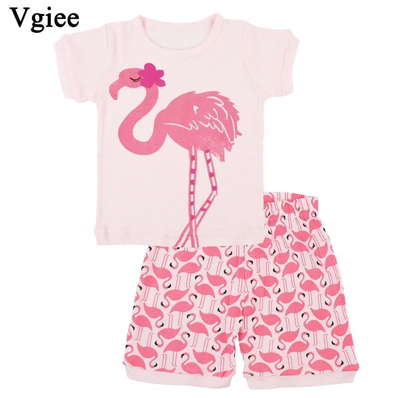 

Vgiee Kids Clothes Girls Boutique Outfits Clothing 2019 Fashion Summer Cartoon Pink Flamingo Short O-Neck Girl Set Clothes CC176