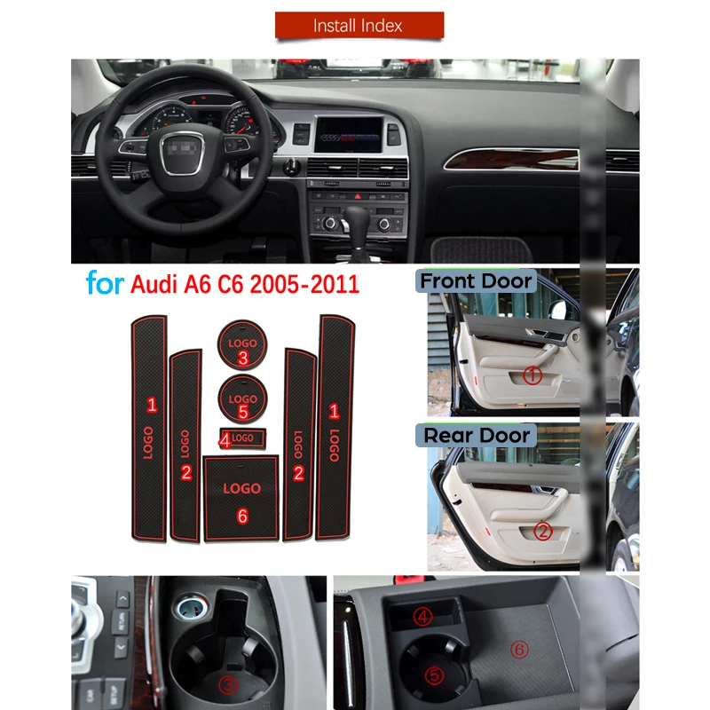 Аксессуары для Audi A6 C6 2005 2006 2007 2008 2009 2010 2011 4F RS6 S6 гибкие чехлы из термопластичного полиуретана(RS 6 противоскользящими резиновыми затворный слот подставка под кружку, наклейки