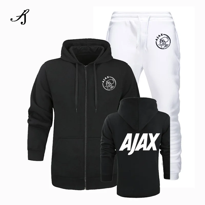 Новинка, модная спортивная одежда AJAX, толстовка с капюшоном, мужская спортивная одежда, два предмета, хлопок, флис, Толстая Толстовка с капюшоном+ штаны, спортивный костюм для мужчин