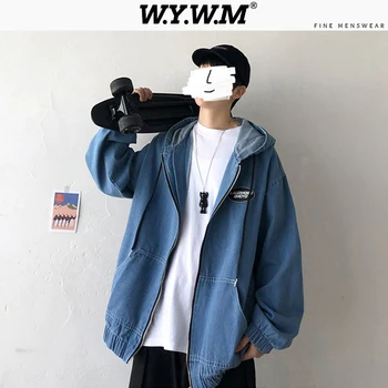 

WYWM INS Hooded Jackets Men 2020 Zipper Mens Streetwear Solid Letter Print Windbreaker Male Fashion Spring Pocket Blue New Coats