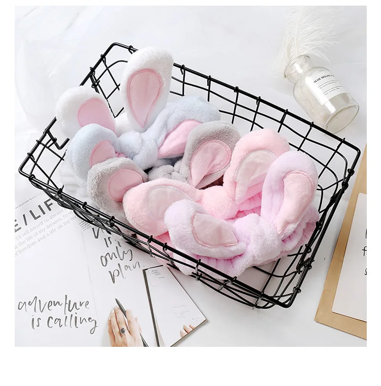 Girl cute soft rabbit ears hair band velvet cartoon cosmetics wide-brimmed headband jewelry multi-color headband spa package