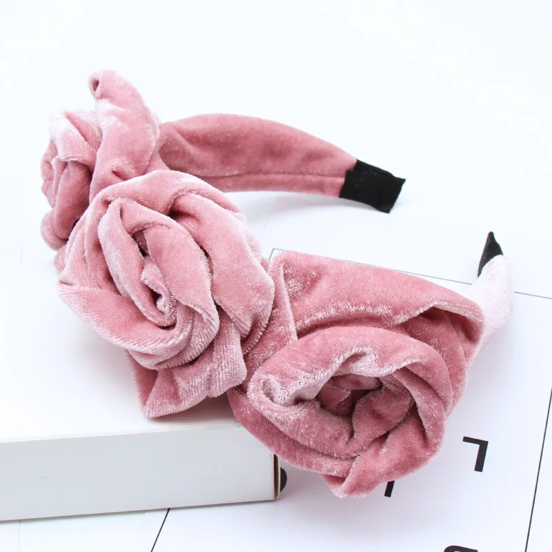 Однотонный Шифоновый Цветок Розы ободки для женщин девушек элегантные повязки для волос невесты женские аксессуары для волос вечерние праздничные волосы обруч - Цвет: Pink (Velvet)