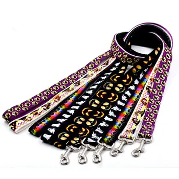 

Dog Traction Rope Pet Halloween Supplies Printed Traction Belt and Chest Back Black Pumpkin Lamp and Ghost Purple Witch,47.2IN,B