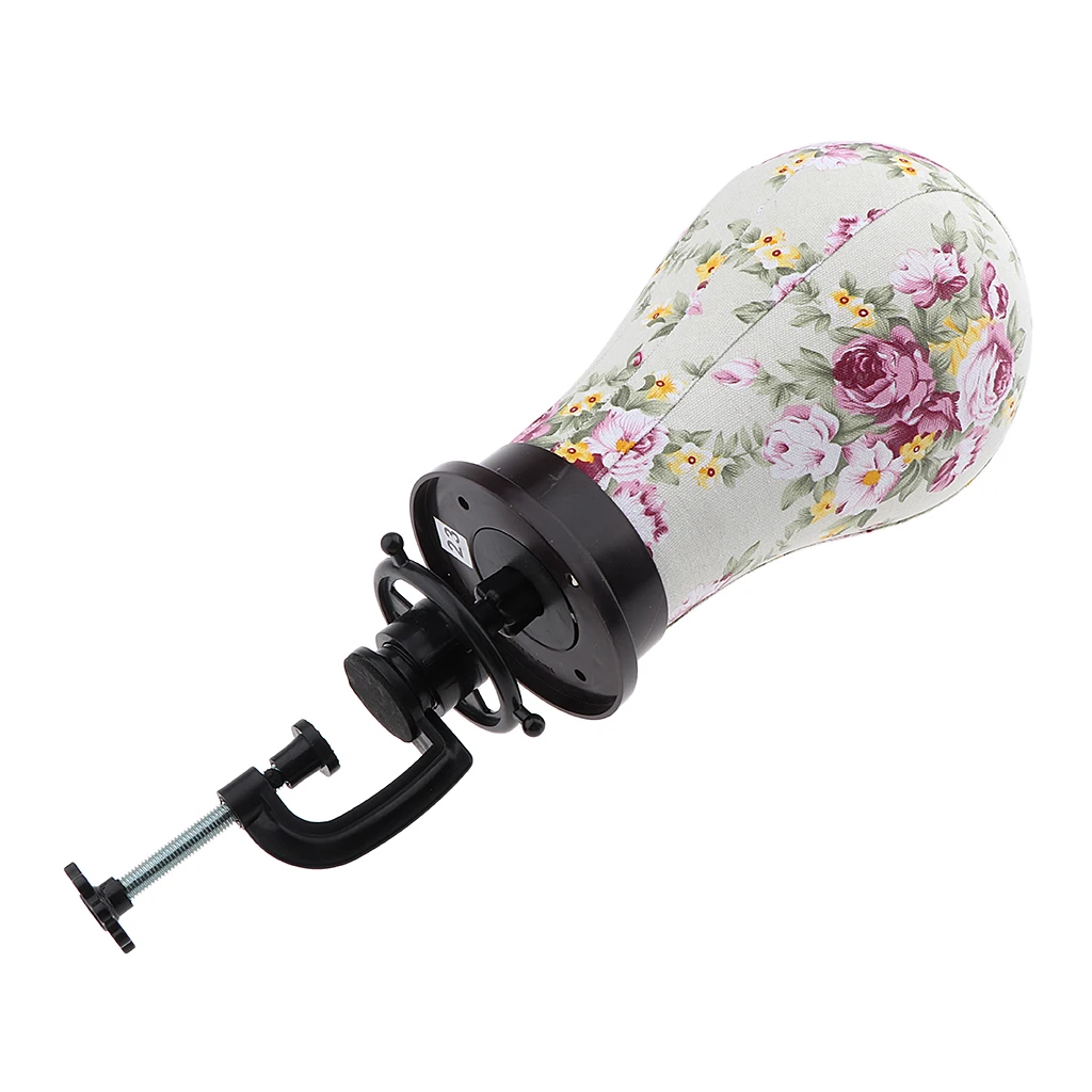 21 - 24 Inches Cork Flower Pattern Canvas Block Mannequin Head Wig Display Styling Head With Mount Hole Clamp Stand