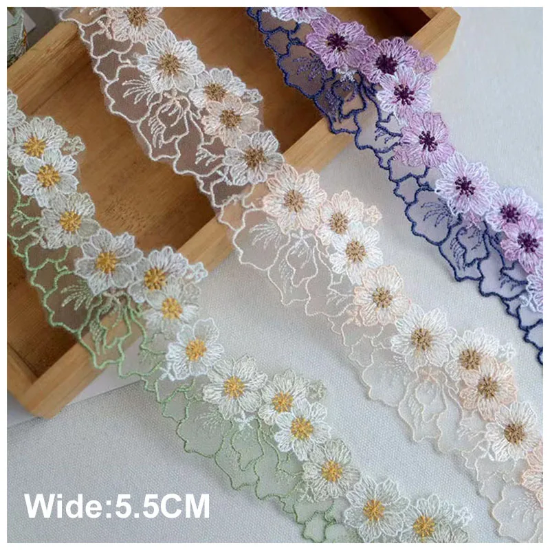 Lace Fabric 5.5cm Wide Cotton Embroidered Flower Lace Fabric Dubai Sewing DIY Trim Ruffle Applique Ribbon Collar Decor