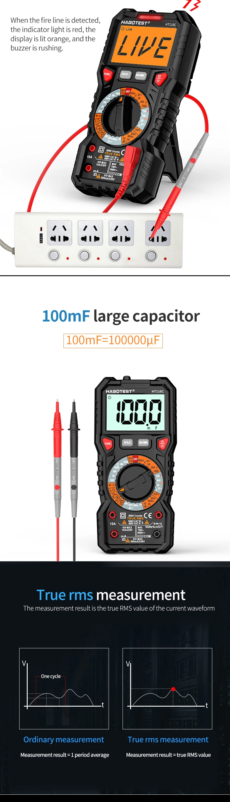 Цифровой мультиметр с автоматическим диапазоном NCV Ture RMS AC/DC 6000 отсчетов двухцветный экран индикатор напряжения светильник тестер