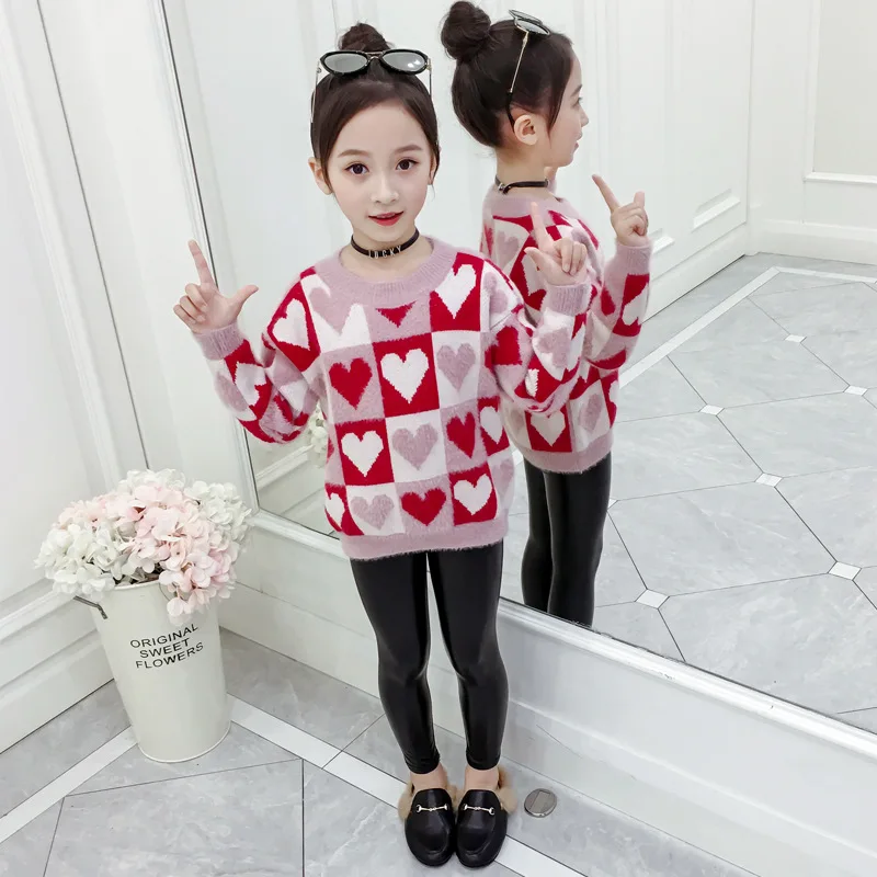 

Girls Autumn Sweater 2020 New Style Children GIRL'S Heart Knitted Jacket Big Boy Spring Clothing Tide-Piece Ready