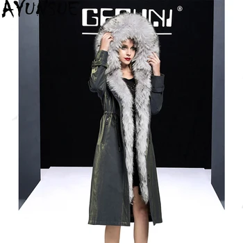 

AYUNSUE Real Fur Coat Natural Rabbit Fur Liner Parka Winter Jacket Women Raccoon Fur Collar Long Jackets for Women Overcoat MY