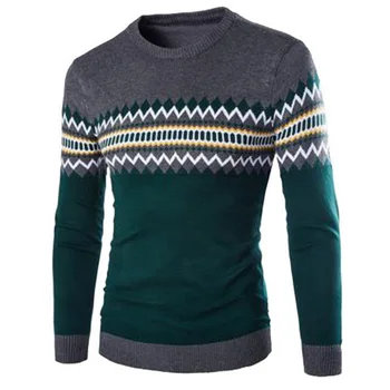 

New Men Striped Sweater Classic O-neck Patchwork Warm Pollover Mens Clothes Autumn Winter Long Sleeve Sweater