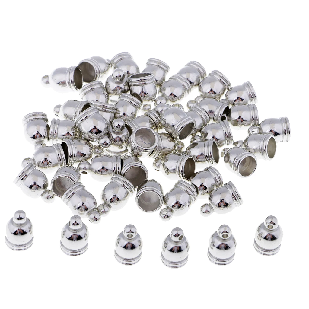 50 Pieces Silver Jewelry Tassel Caps Cord End Caps Tassel Crimp Connectors 6mm