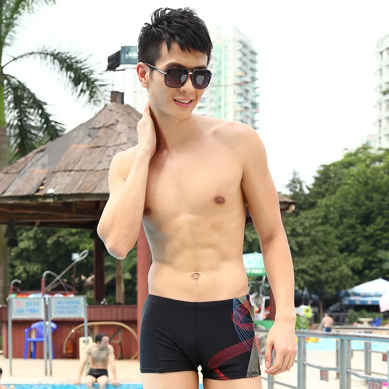 

Ainifurui 6308 Korean-style Within with Drawstring Men Color Stripes Offset Printing Sexy Low Waist Boxer Swimming Trunks Bathin
