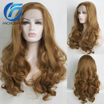 FACHOUFEE Brown Color Lace Front Wigs for Women Long Wavy Synthetic Hair Wigs Affordable Colored Wigs for Party 2