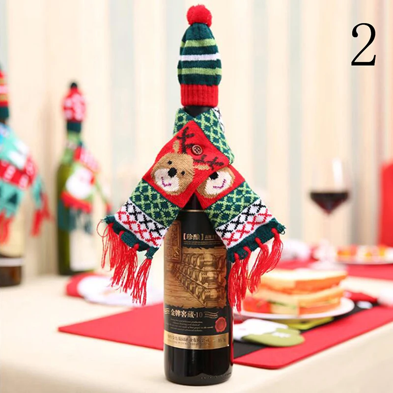 1pc wine bottle bag Рождественская елка Санта Клаус Лось крышка бутылки вина подарок Рождество Navidad год обеденный стол декоры - Цвет: 1pc wine bottle bag