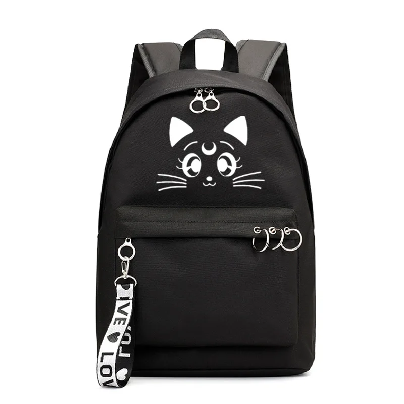 Сейлор Мун Кот розовый рюкзак школьный книги сумки Mochila Дорожная сумка для ноутбука кольцо с изображением ленты круг мальчик девочки рюкзак розовый черный