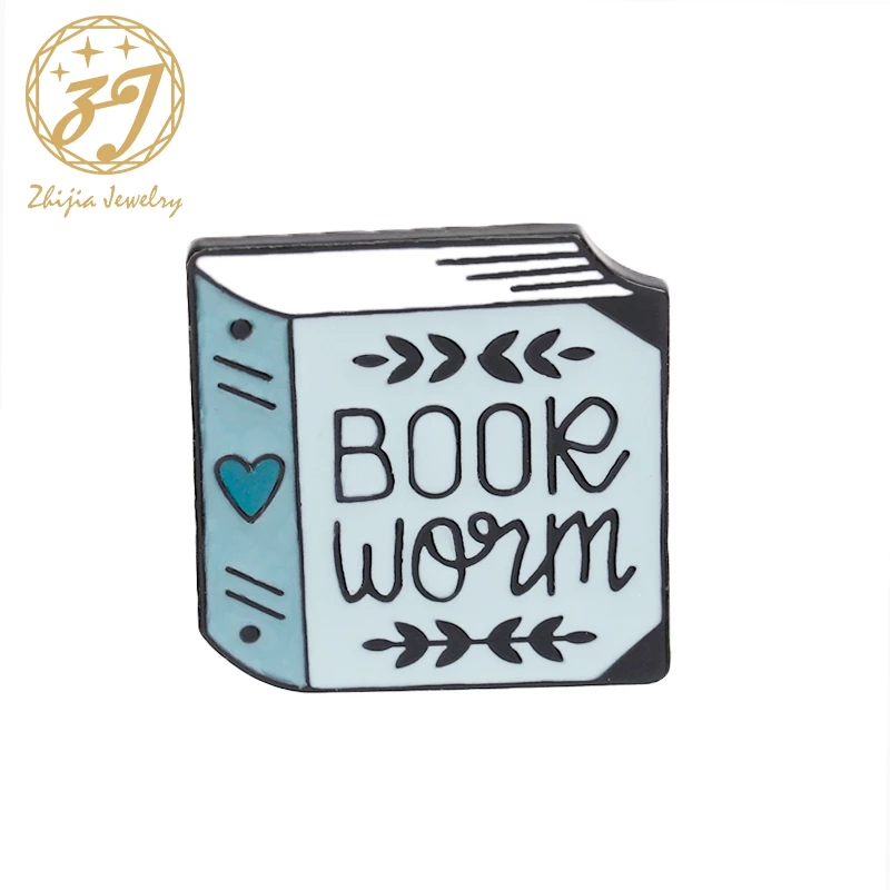 Zinc Alloy Enamel Brooch Pin Book Heart Shape Blue Color Lettering Customizable Fashion Personality Lapel Jewelry | Украшения и