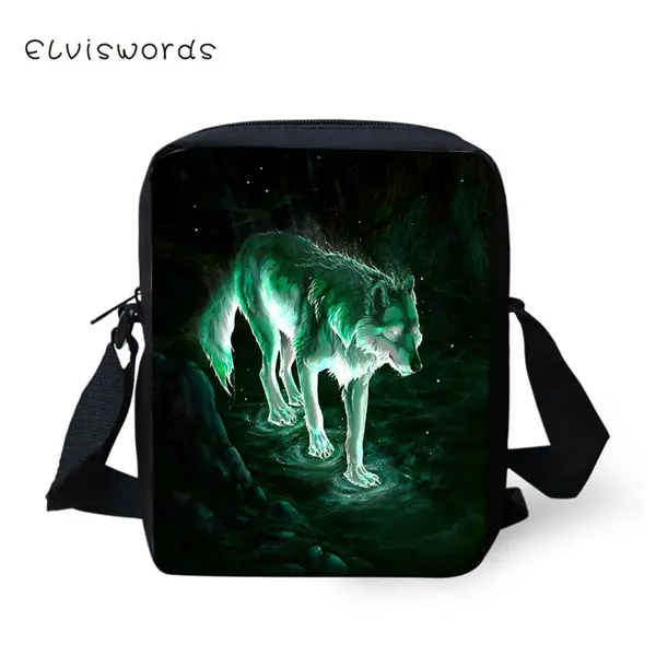 ELVISWORDS Для женщин Курьерские сумки "Fantasy Wolf"; одежда с принтом «крест-накрест» для девочек Сумка через плечо с животными из мультфильмов; Мода для девочек; мини клапанами кошелек - Цвет: CDWX3782E