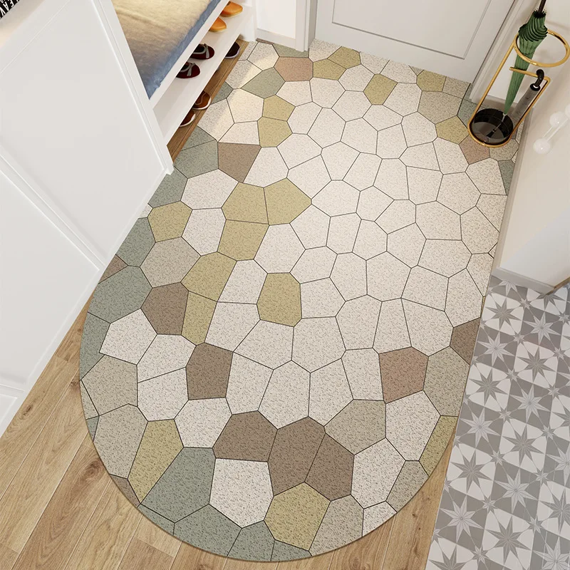 

Gravel Geometric Pattern Oval Entrance PVC Mat Dirt-resistant Non-slip Door Mat Carpet Cuttable Hallway Entrance Door Mat