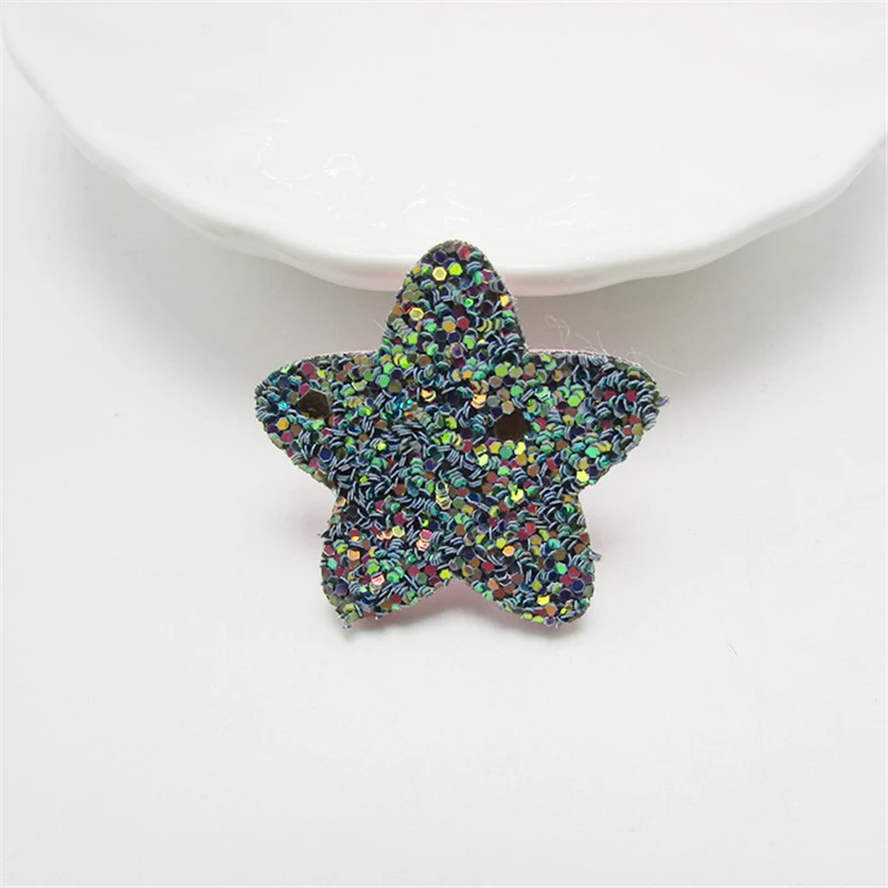 20-100Pcs Glitter Stars/Heart/Crown Patches Appliques DIY Craft Supplies Basteln Kids Hair Pin Accessories Material Ornaments - Цвет: Dark green Stars