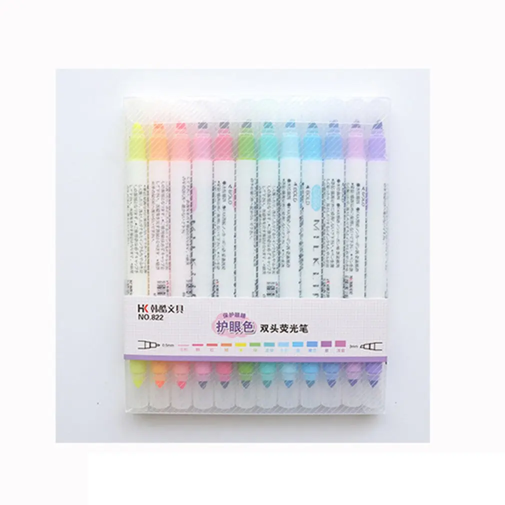

12 Colors Double-head Highlighter Set Decorative Marking Pen For Student Highlighter Pens Lightweight And Portable