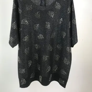 

Women Sweater 2020 Spring and Summer Sparkling Rhinestone Knitted Bat Sleeve Linen Sweater