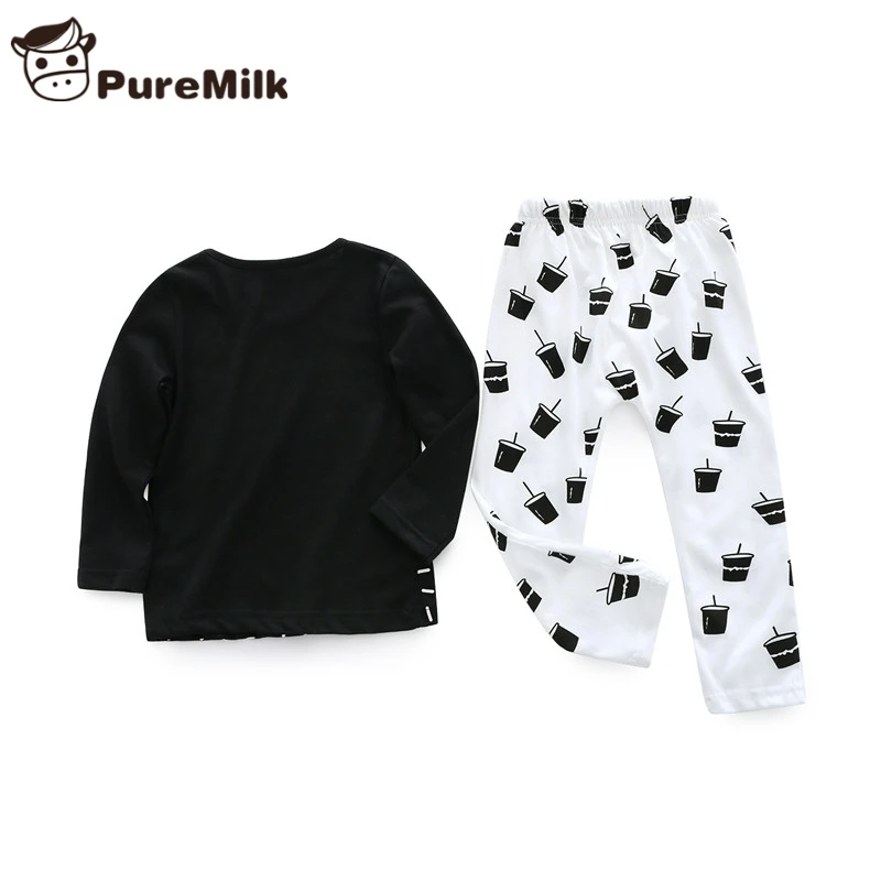 PureMilk/хлопковый комплект одежды для новорожденных; футболка с длинными рукавами и штаны; одежда с принтом панды; повседневная одежда